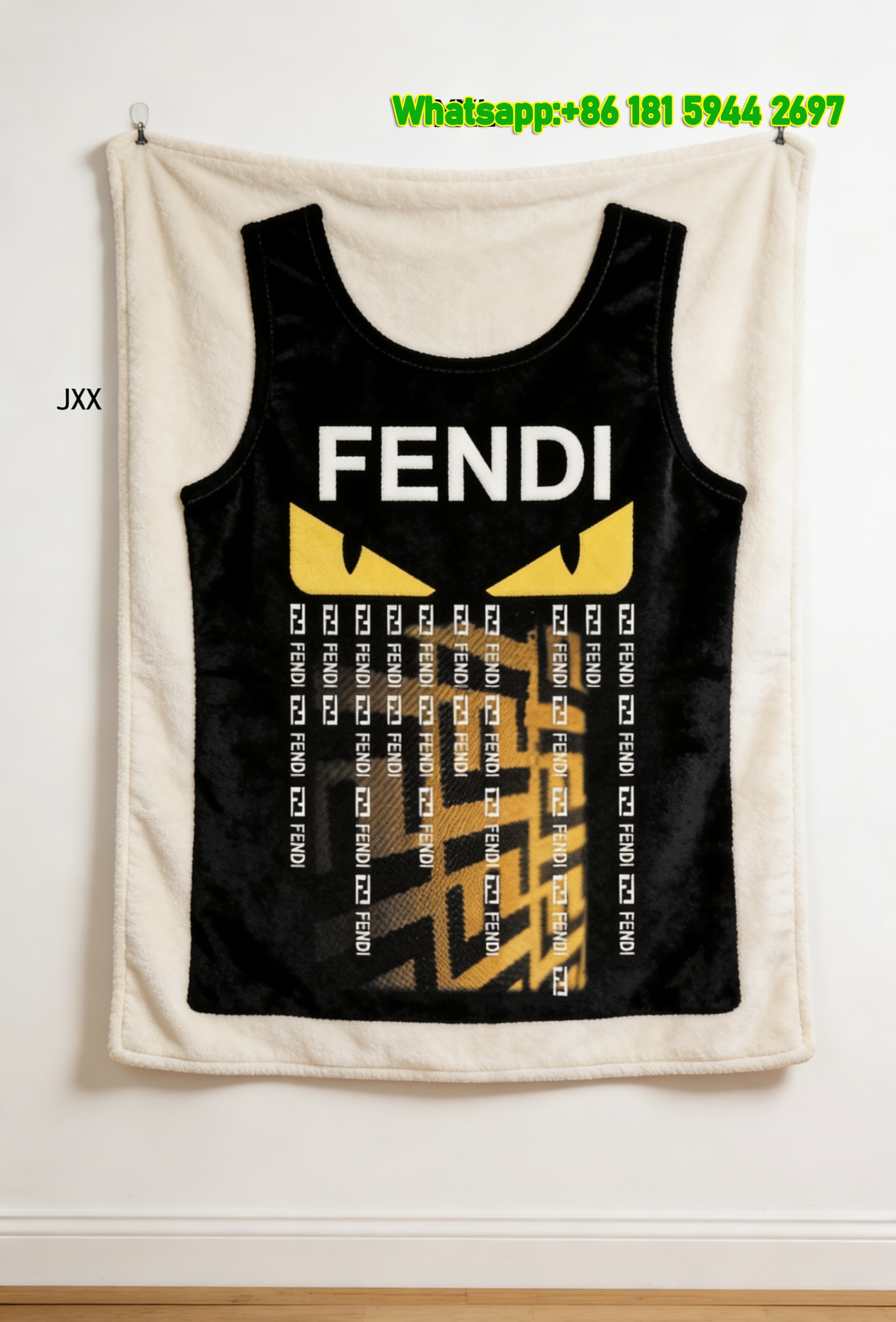 Fendi Black & Yellow Monster Eyes Flannel Sofa Throw Blanket Wall Decor IMG_9531